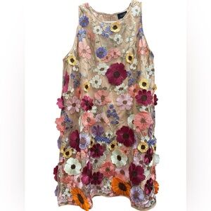 Floral 3D Appliqué Mini Dress - Multicolor